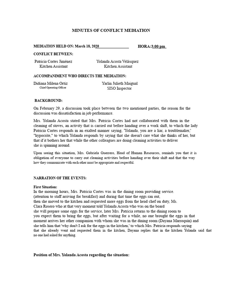Minutes of Conflict Mediation | PDF