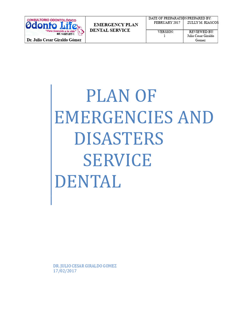 Emergency and Disaster Plan For Dental Services | PDF | Emergency ...