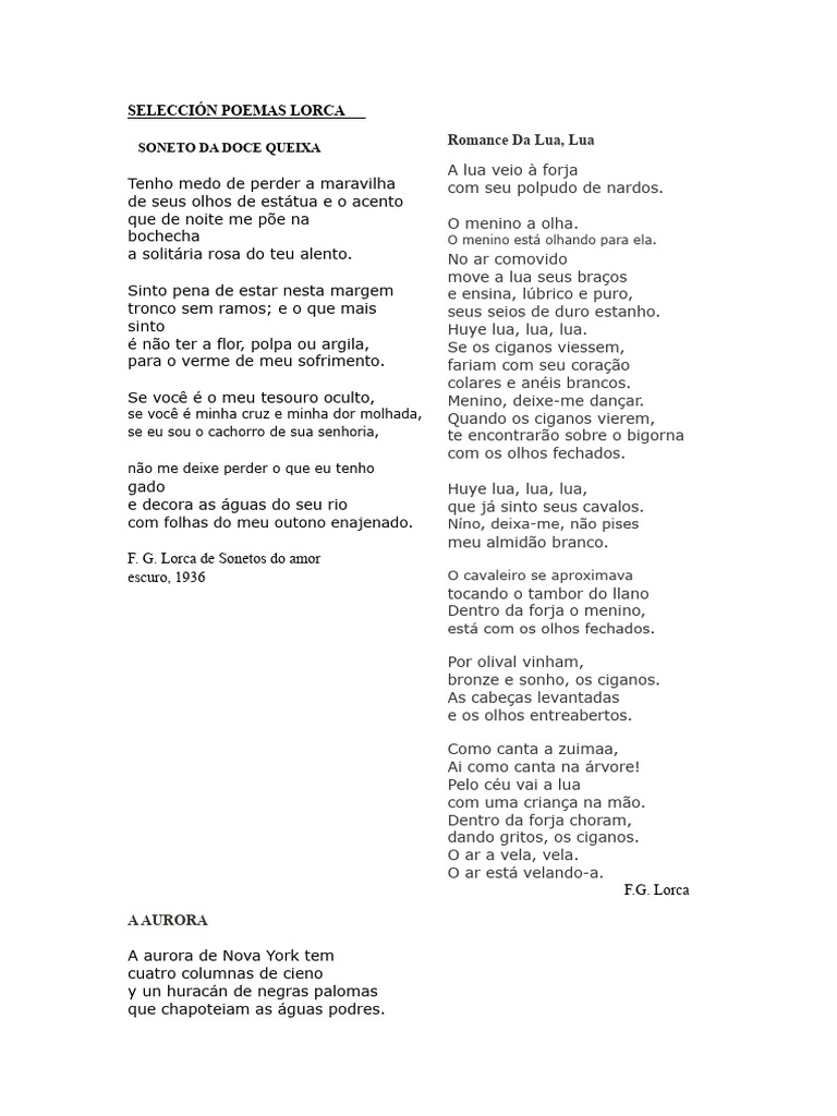 Seleção Poemas Lorca | PDF | Federico García Lorca