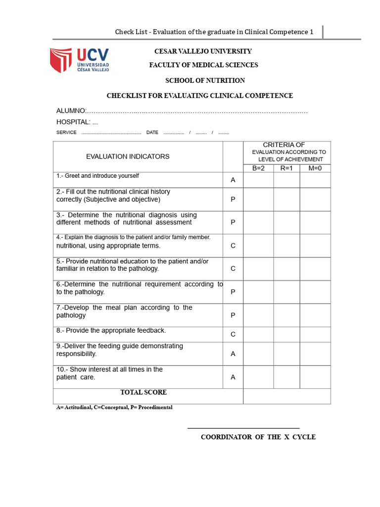 CHECKLIST For Competency Evaluation (Revised) | PDF | Medical Diagnosis ...