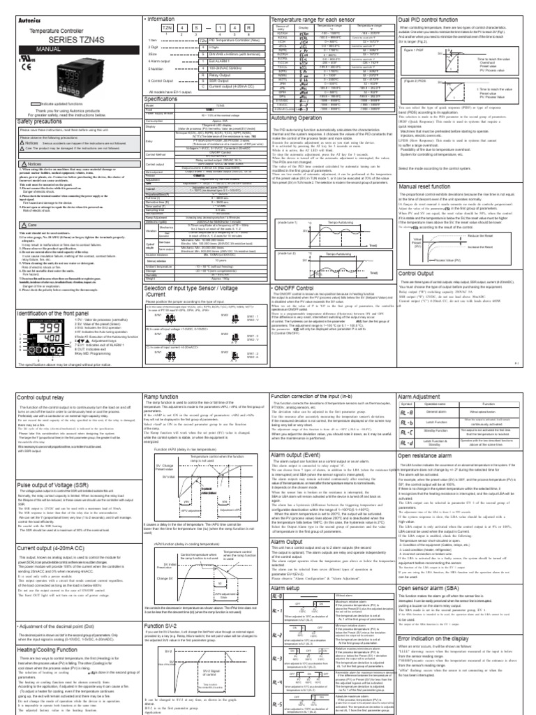 TZN4S PID Temperature Controller Manual | PDF | Relay | Thermocouple