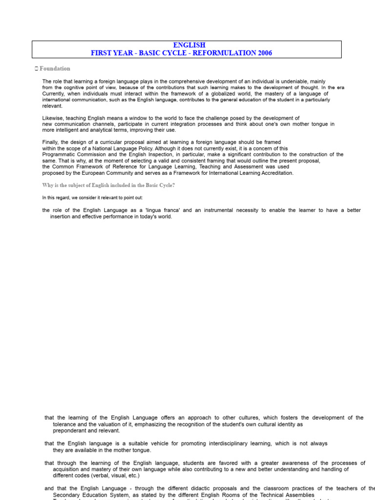 English Curriculum for First-Year Students | PDF | Learning | Semantics