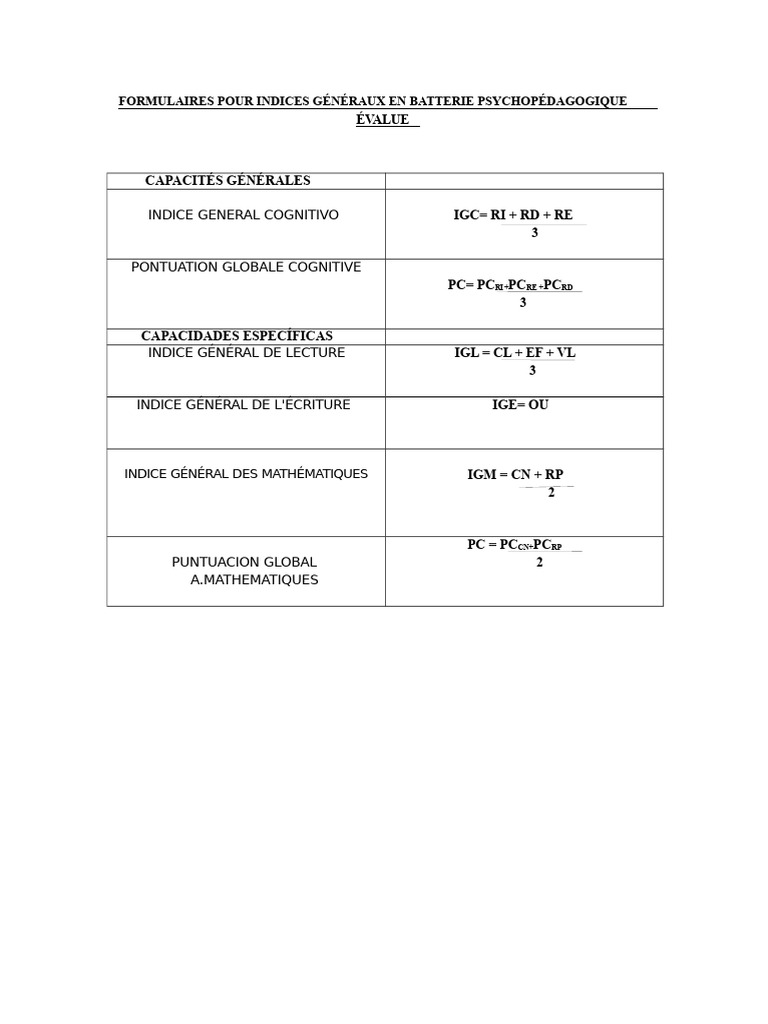 Formulaires d'évaluation psychopédagogique | PDF