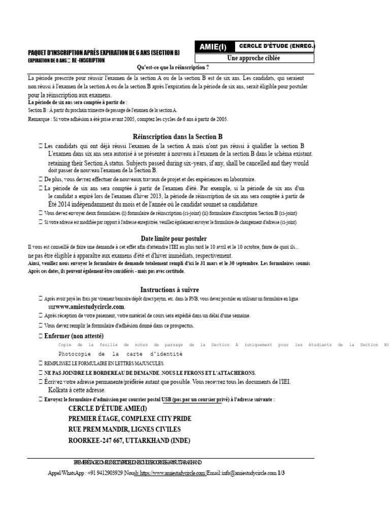 Réinscription AMIE Section B après 6 ans | PDF | Informatique