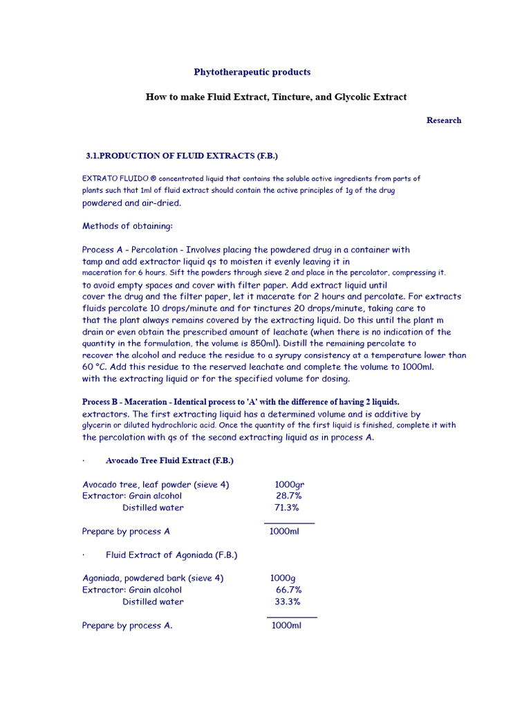 How to Make Fluid Extract, Tincture, and Glycerin Extract | PDF ...