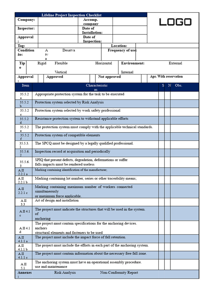 Lifeline Inspection Checklist Guide | PDF | Risk Management