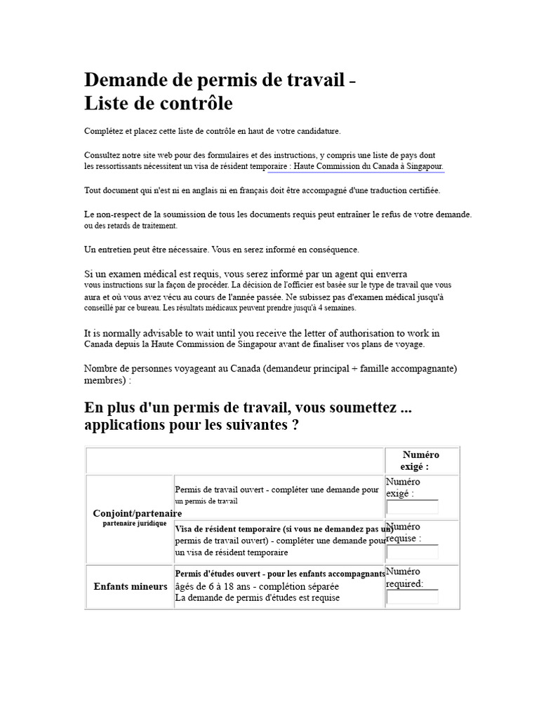 Demande de permis de travail Canada | PDF | Visa (Document) | Passeport