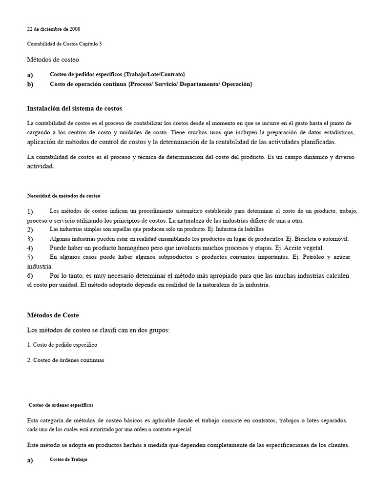 Métodos de Costeo en Contabilidad de Costos | PDF | Presupuesto | Costo