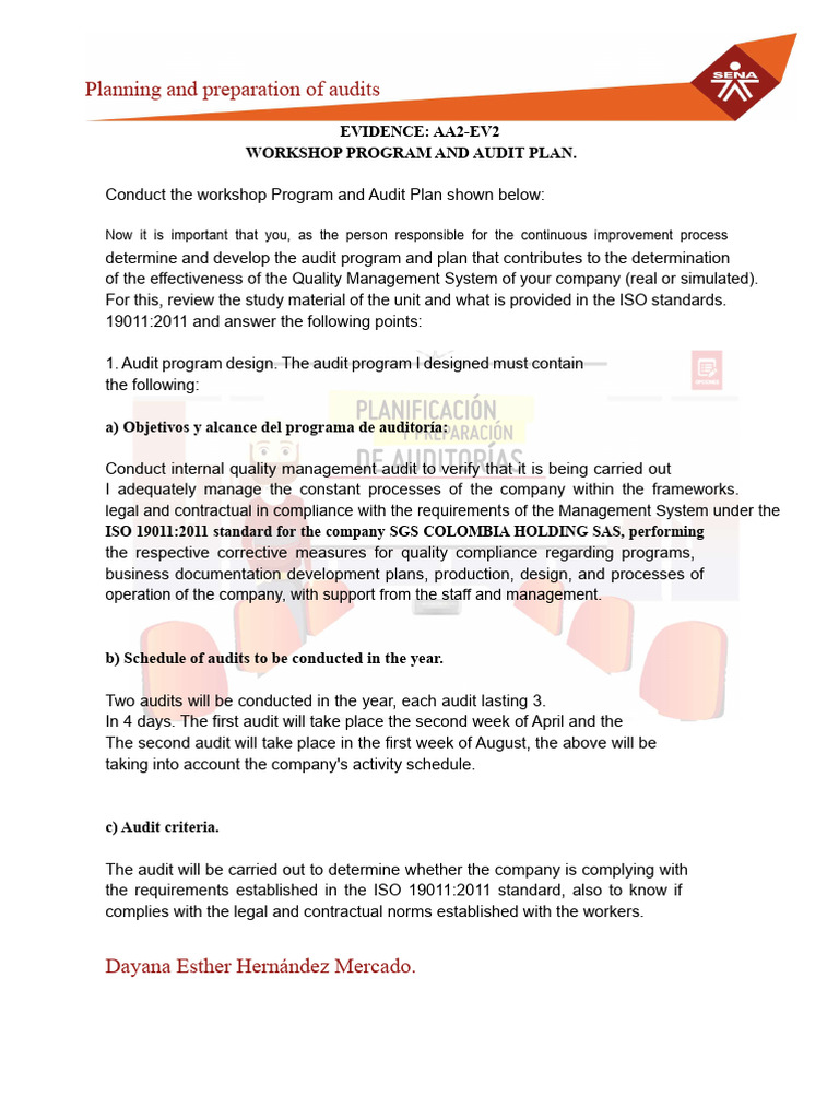 Evidence Aa2-Ev2 Planning and Preparation of Audits | PDF | Audit ...