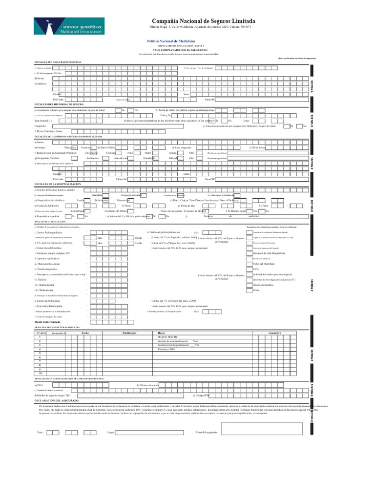 Formulario de Reclamación Mediclaim | PDF | Hospital | Póliza de seguros