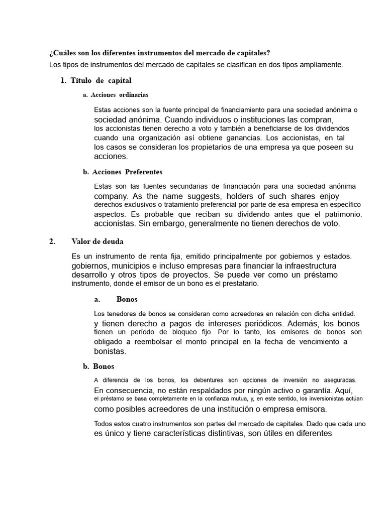 Instrumentos Del Mercado de Capitales | PDF | Compartir (Finanzas ...