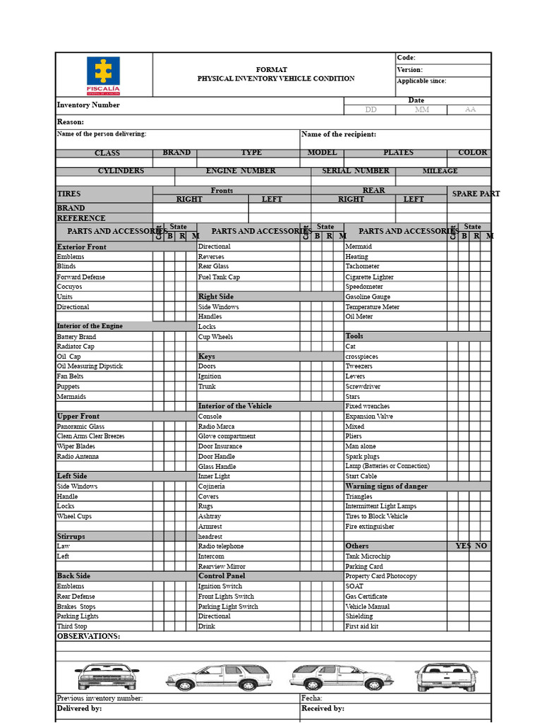 Vehicle Condition Inventory Checklist | PDF | Vehicles | Motor Vehicle