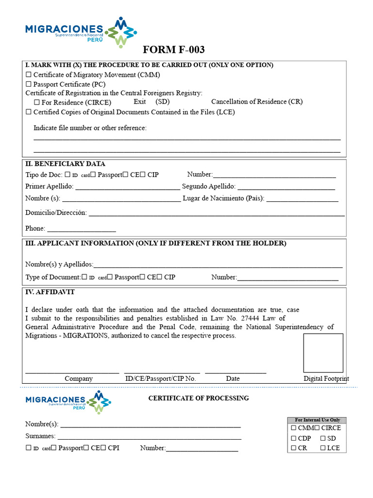 Migratory Record Form PDF | PDF