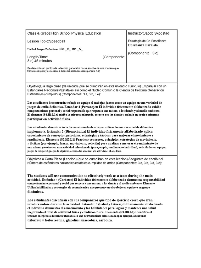 Lección de Speedball en Educación Física | PDF | Asociación de Futbol
