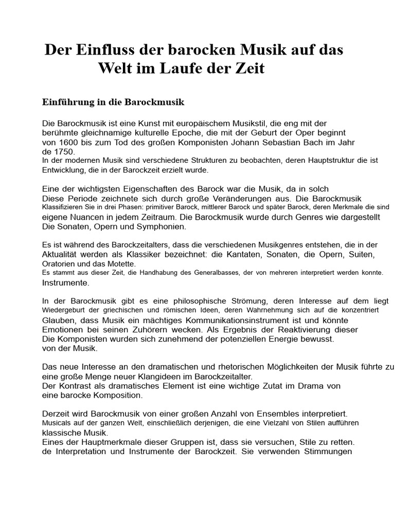 Der Einfluss Der Barockmusik Auf Die Welt Im Laufe Der Zeit | PDF