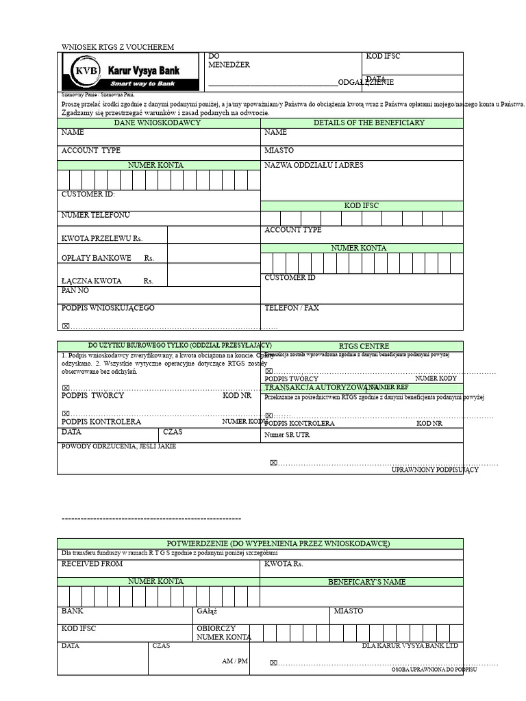 KVB RTGS Challan | PDF