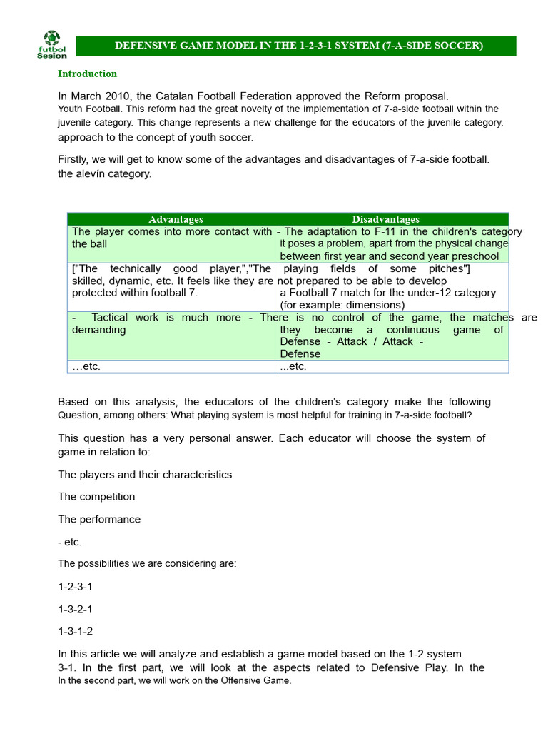 1-2-3-1 Defensive Game Model Guide | PDF | Forward (Association ...