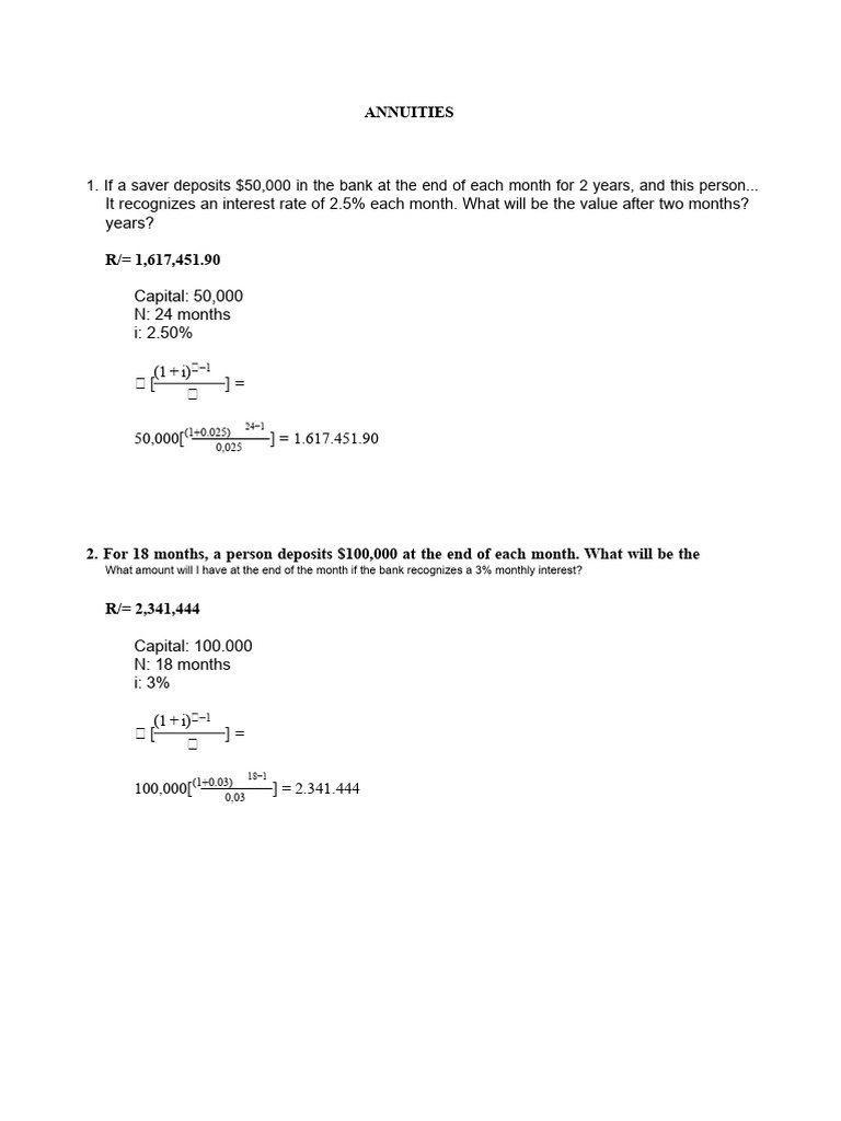 Annuity Calculations and Examples | PDF | Interest | Banking