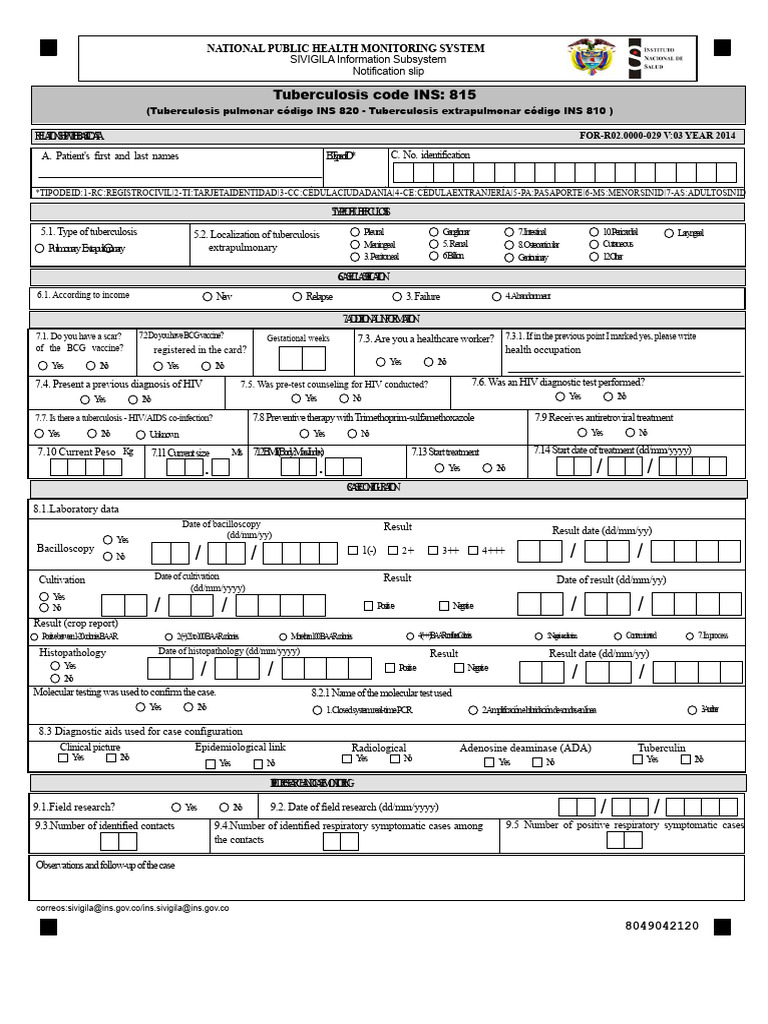 Tuberculosis Case Notification Form | PDF | Tuberculosis | Microbiology