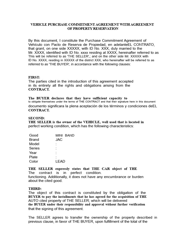 Vehicle Purchase Commitment Agreement | PDF | Damages | Payments