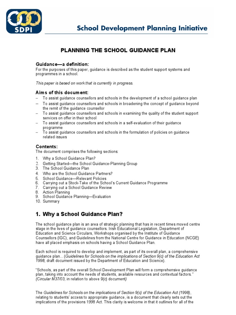Planning the School Guidance Plan (1) School Counselor Evaluation