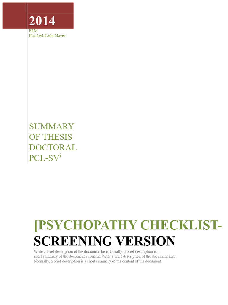 PCL-SV: Psychopathy Screening Overview | PDF | Psychopathy ...