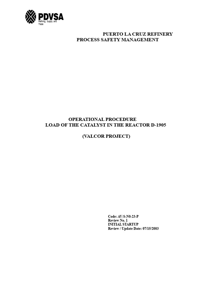 Catalyst Loading Procedure for Reactor D-1905 | PDF
