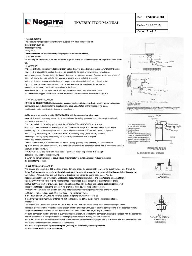 Electric Water Heater Installation Guide | PDF | Water Heating | Thermostat