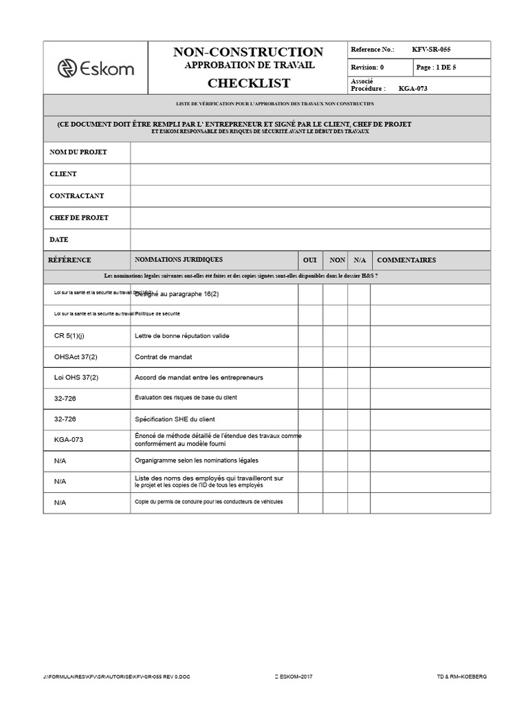 Checklist d'Approbation des Travaux Non Constructifs | PDF | Sécurité