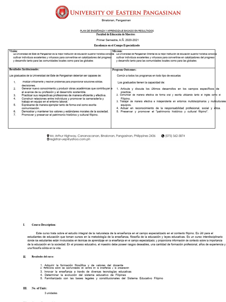 Plan de Estudios en La Enseñanza en El Campo Especializado | PDF ...