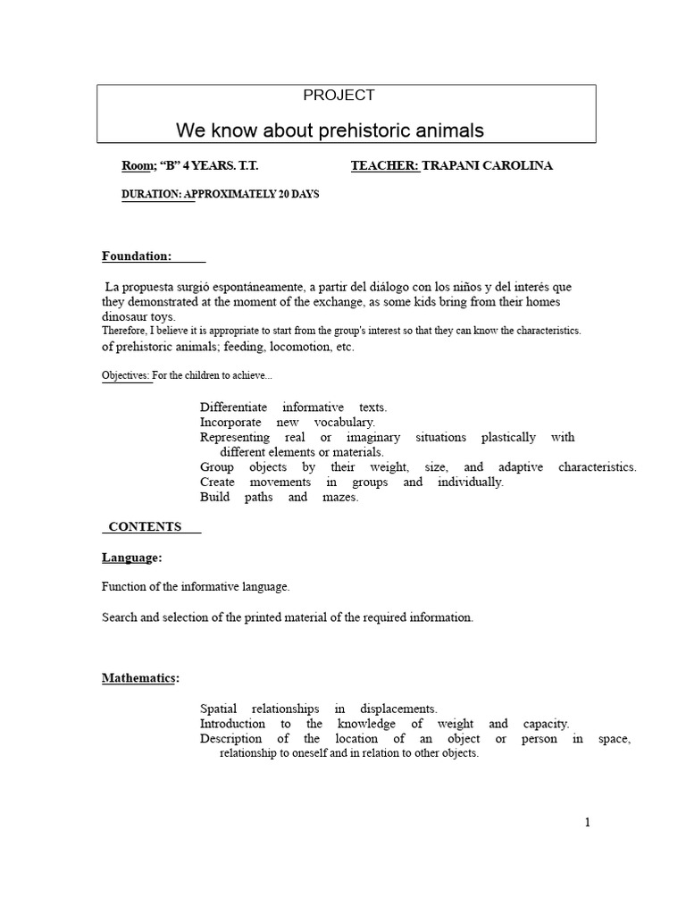 PROJECT Prehistoric Animals | PDF | Dinosaurs