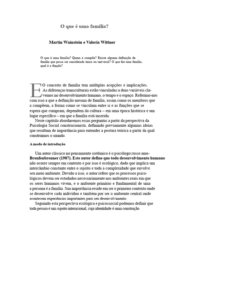Wainstein e Wittner - O que é uma família? | PDF | Família | Psicologia ...