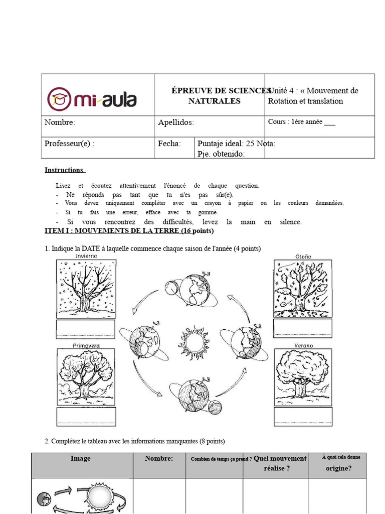 Épreuve de Sciences : Mouvement de la Terre | PDF | Terre | Astronomie