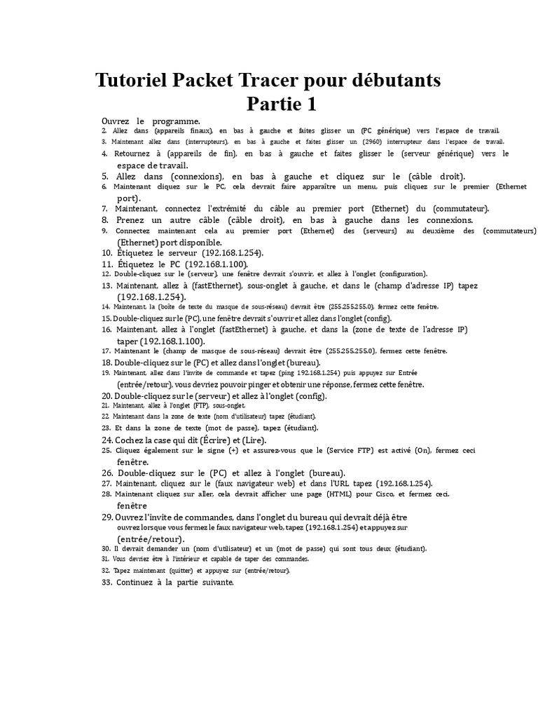 Tutoriel Packet Tracer Débutants | PDF | Serveur (Informatique ...