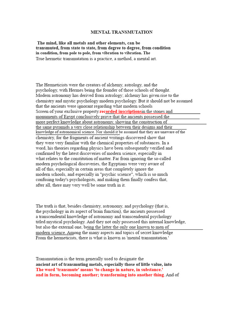 Understanding Mental Transmutation | PDF | Alchemy | Hermeticism