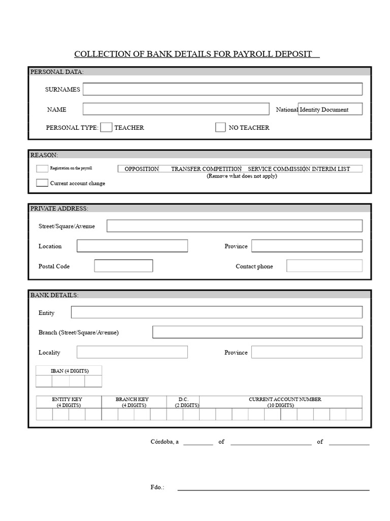 Payroll Deposit Bank Details Form | PDF