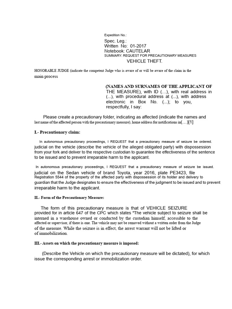 Vehicle Theft Precautionary Measures Request | PDF | Guarantee | Public Law