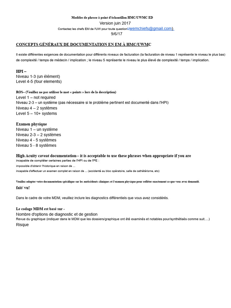 Modèles de documentation EM HMC/UWMC | PDF | Cou