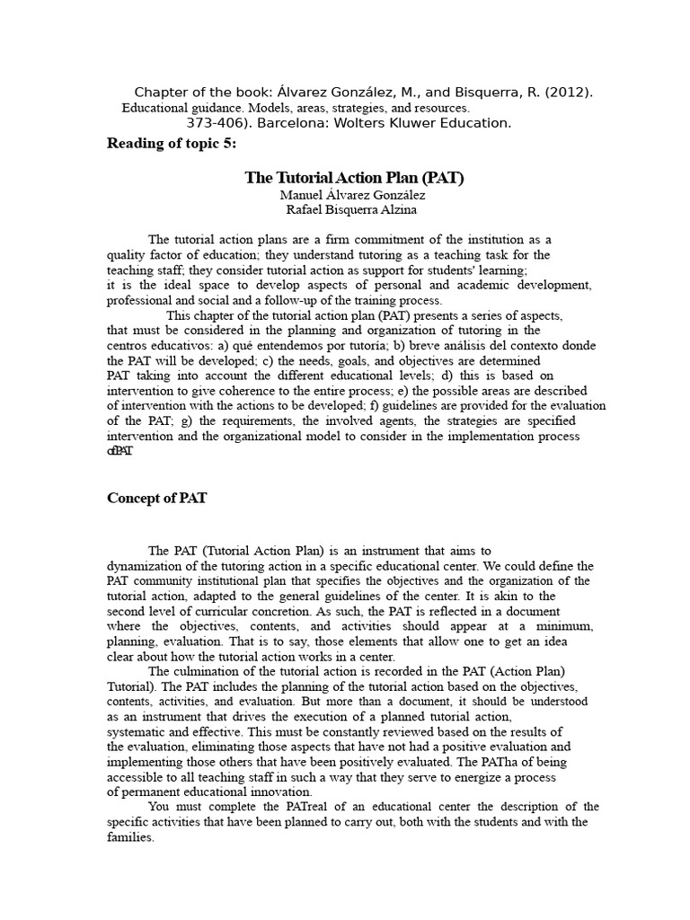 Tutorial Action Plan (PAT) Overview | PDF | Evaluation | Learning