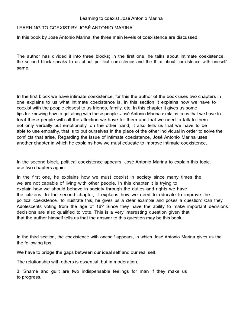 Learning To Coexist José Antonio F | PDF | Happiness | Self Esteem