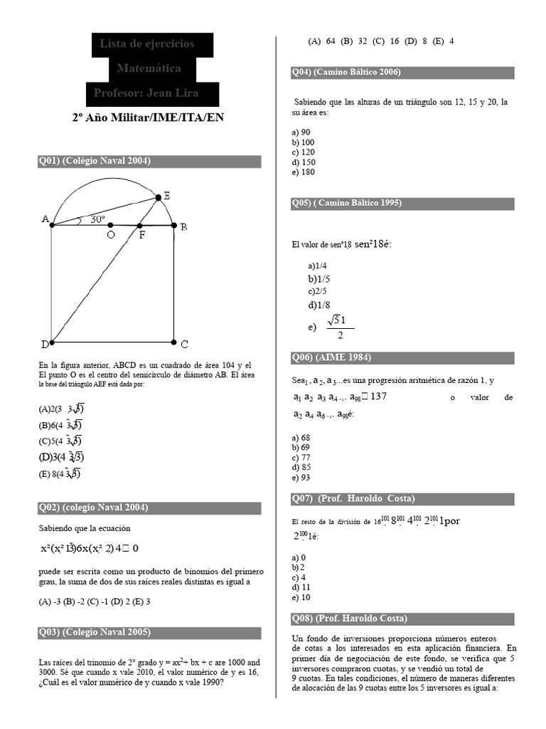 Ejercicios de Matemáticas para 2º Año | PDF | Matemática Elemental ...