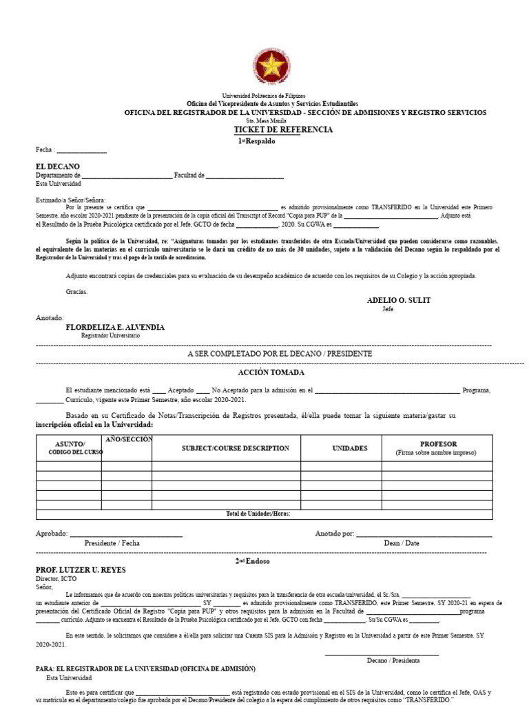 Certificación de Admisión Provisional PUP | PDF