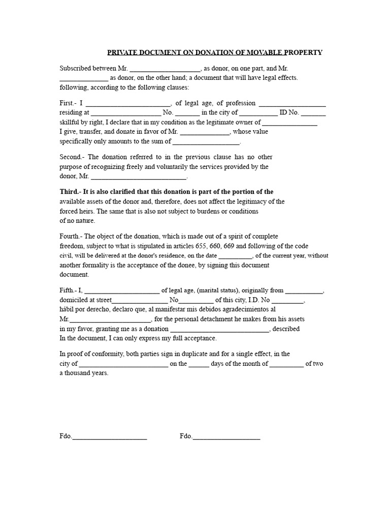71475922 Private Document on Donation of Movable Property | PDF
