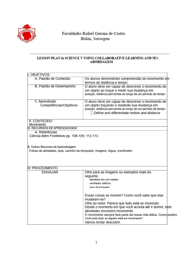 PLANO DE AULA em CIÊNCIAS V UTILIZANDO APRENDIZAGEM COLABORATIVA E 5E ...