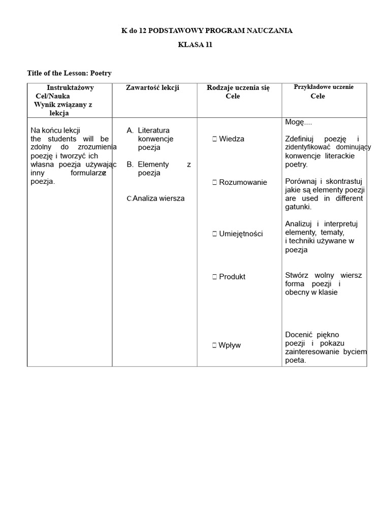 K Do 12 PODSTAWOWY PROGRAM NAUCZANIA PDF | PDF