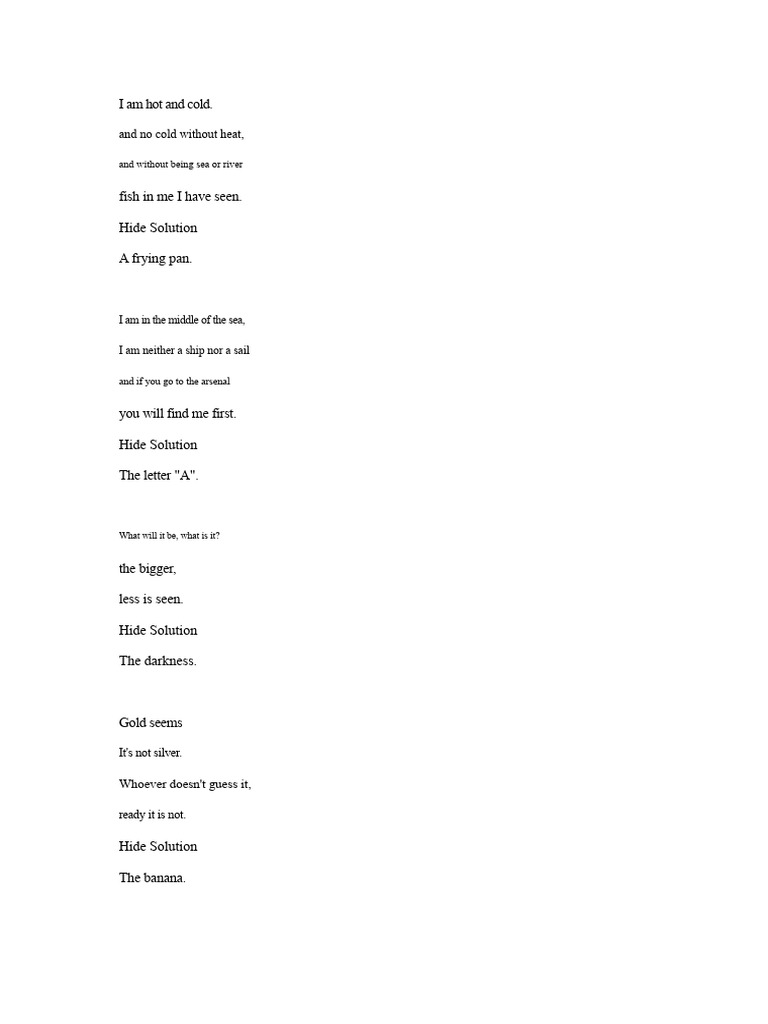 Riddle and Puzzle I Am Hot and Cold | PDF