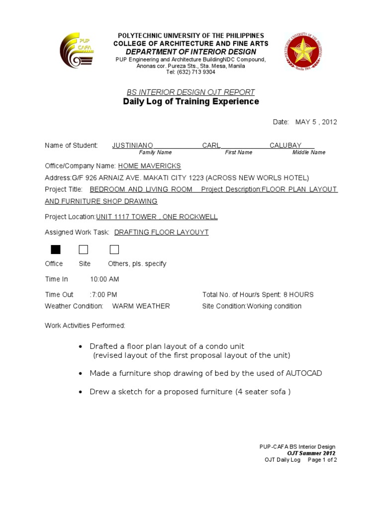 OJT Report: Interior Design Daily Log | PDF