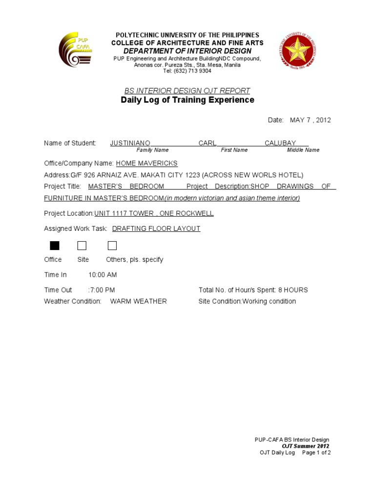 BS Interior Design OJT Daily Log | PDF | Career & Growth | Art