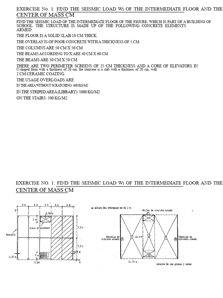 Solved exercises. Center of mass and seismic weight | PDF | Concrete ...