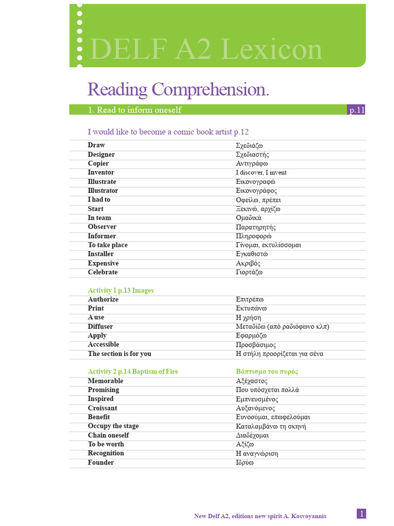 Delf A2 Lexicon | PDF